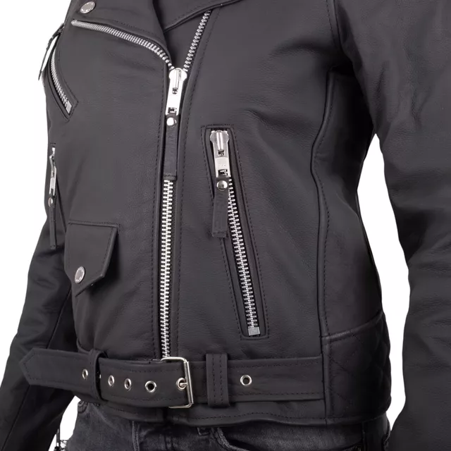 Dámská kožená moto bunda W-TEC Brinea - matně černá