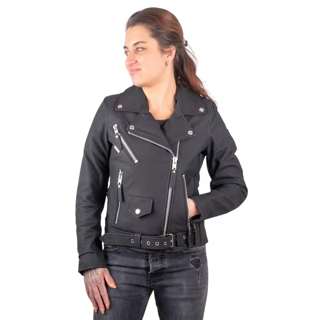 Dámská kožená moto bunda W-TEC Brinea - matně černá
