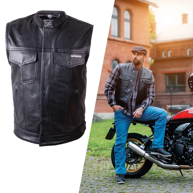 Kožená moto vesta W-TEC Delasola - černá - černá