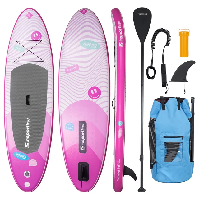 Paddleboard s příslušenstvím inSPORTline Wavelet 9'6" • 260l • do 80kg - zelená - růžová