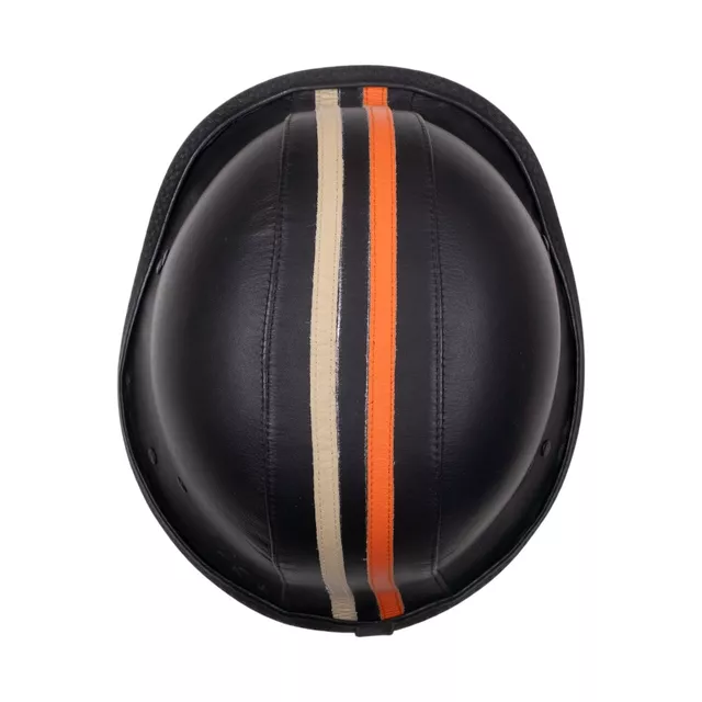 Retro otevřená moto helma Sodager Stripes - černá s oranžovým a béžovým pruhem
