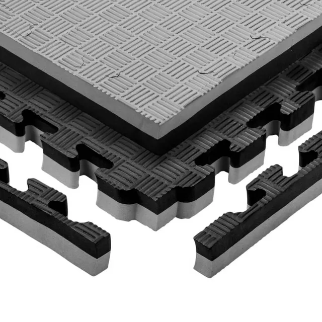 Puzzle tatami podložka inSPORTline Malmeida 100x100x4 cm - mocha mousse-černá, vzor 5 proužků - šedo-černá, vzor 5 proužků