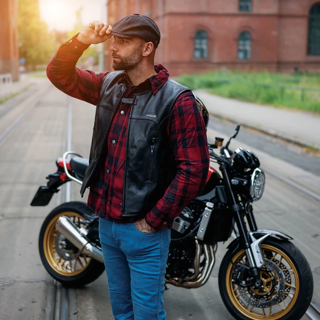 Kožená moto vesta W-TEC Trabacho - černá