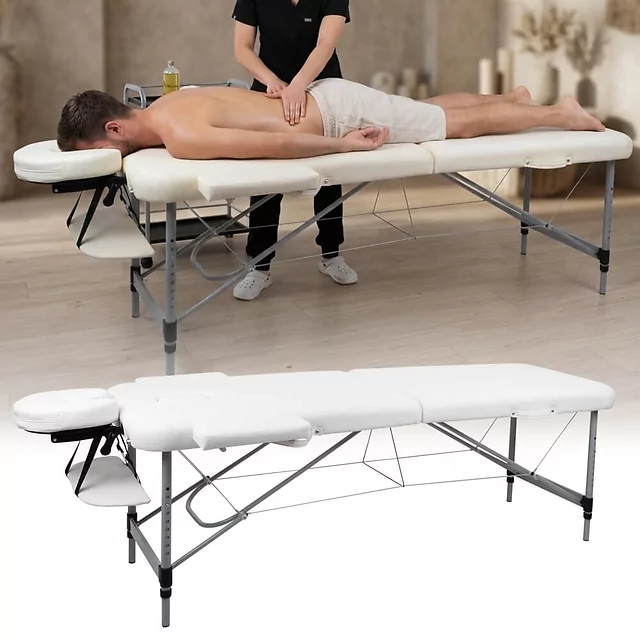 Masérské lehátko inSPORTline Morrani 186x60x62,5-85,5 cm 2-dílné hliníkové - krémová - krémová