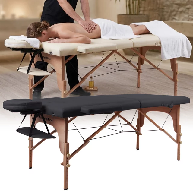 Masérské lehátko inSPORTline Orashi 186x60x62,5-85,5 cm 2-dílné dřevěné - 2.jakost - černá - černá