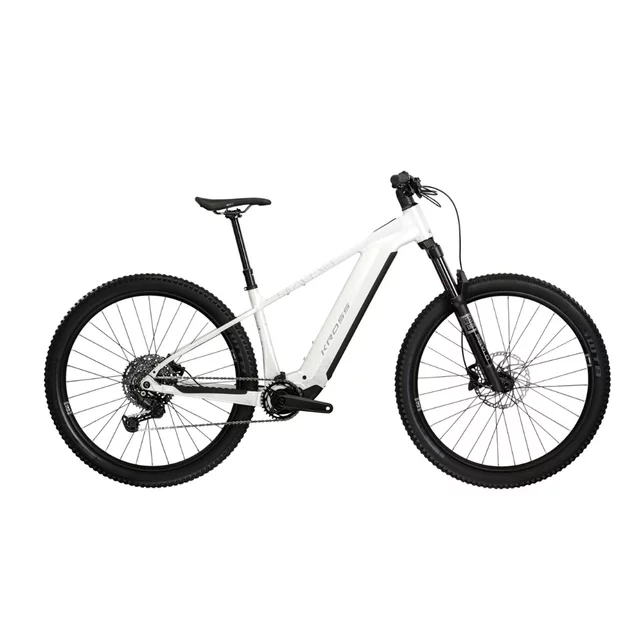 Horské elektrokolo Kross Dust Boost 1.0 29" - model 2026 • Avinox M2 motor • 24,8 kg • dojezd až 180 km - bílá/stříbrná/lesk
