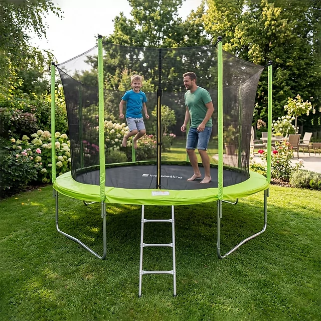 Trampolína s ochrannou sítí a schůdky inSPORTline Irbiso 366 cm