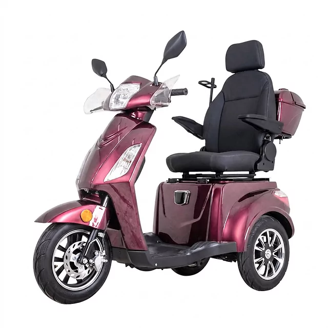 Elektrický tříkolový vozík inSPORTline Zorica Deluxe s elektromagnetickou brzdou • 25km/h • až 45 km dojezd • bez řidičáku - vínová
