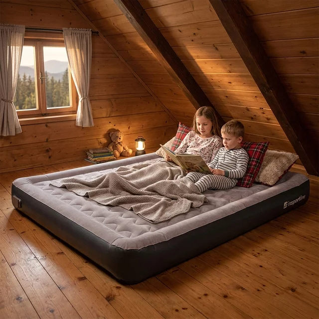 Dvoulůžková nafukovací matrace inSPORTline Valkon Duo 192x151x22 cm s vestavěnou elektrickou pumpou
