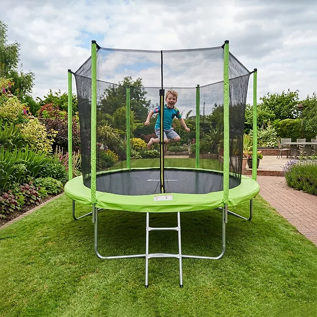 Trampolína s ochrannou sítí a schůdky inSPORTline Irbiso 305 cm