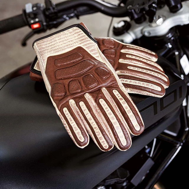 Kožené moto rukavice W-TEC Retro Gloves - hnědo-béžová