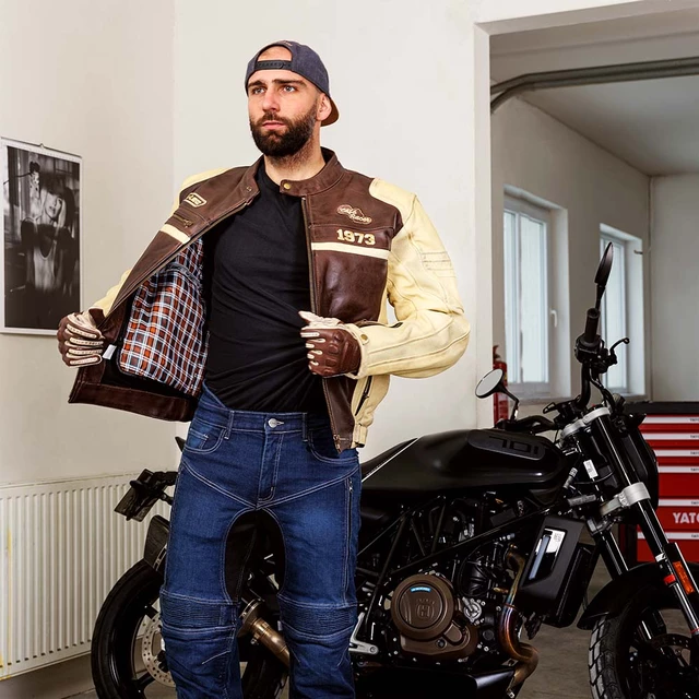 Kožené moto rukavice W-TEC Retro Gloves - hnědo-béžová