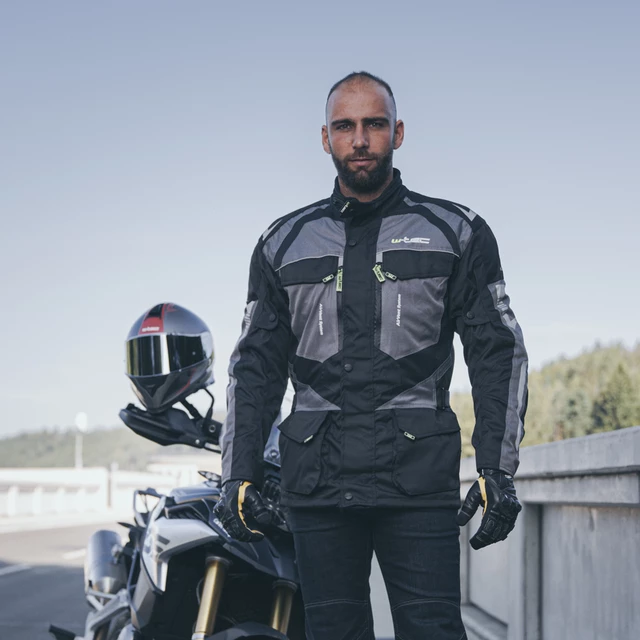 Pánská moto bunda W-TEC Burdys Evo - černo-šedo-zelená