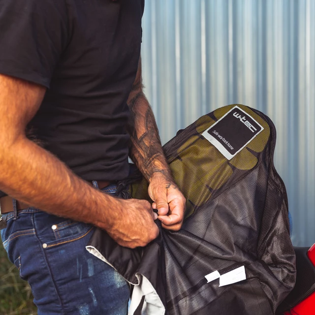 Pánská textilní bunda W-TEC 91 Cordura - bílá s červeným a modrým pruhem