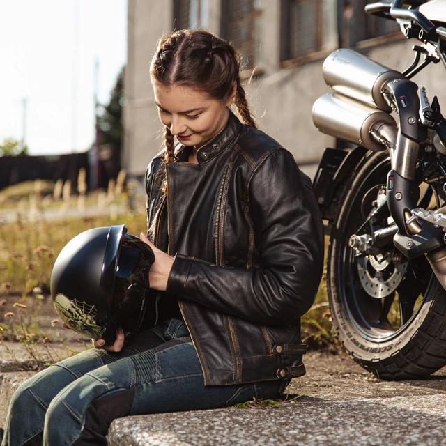 Dámská kožená moto bunda W-TEC Black Heart Lizza - 2.jakost - vintage hnědá