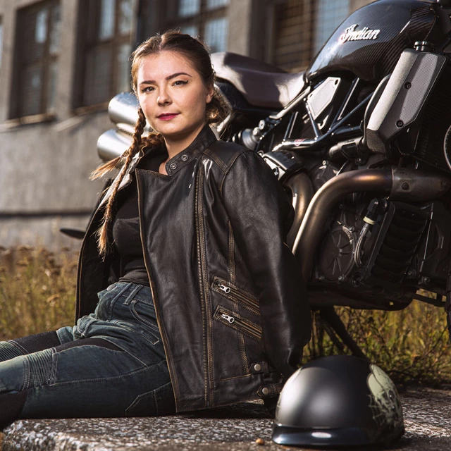Dámská kožená moto bunda W-TEC Black Heart Lizza - 2.jakost - vintage hnědá