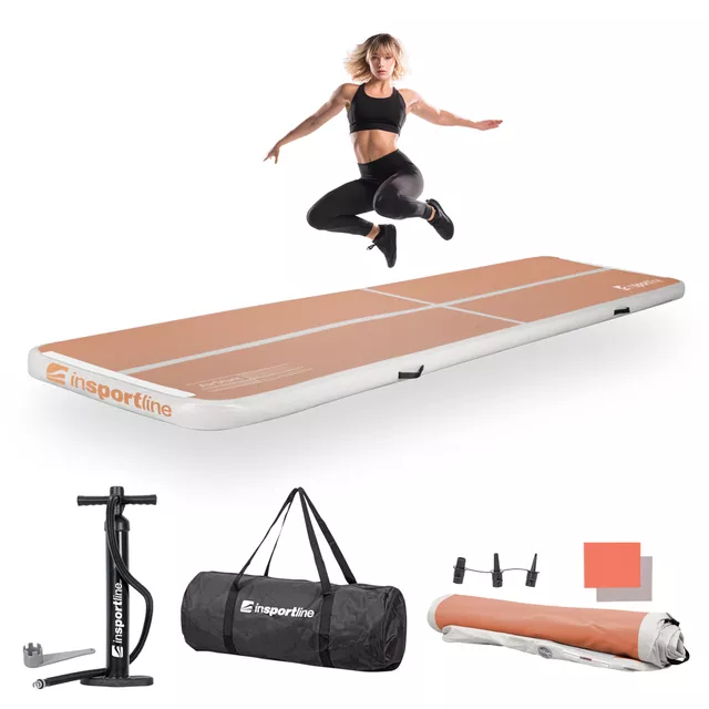 Airtrack inSPORTline Airstunt 400x100x10 cm mocha mousse s ruční pumpou