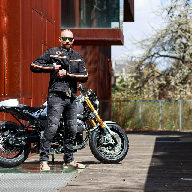 Letní moto bunda W-TEC 2Stripe - černo-béžovo-oranžová