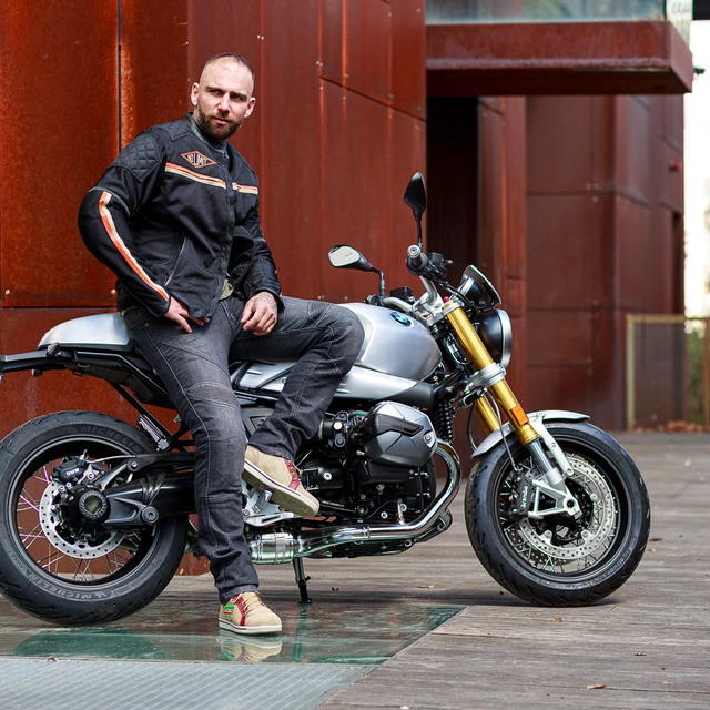 Letní moto bunda W-TEC 2Stripe - černo-béžovo-oranžová