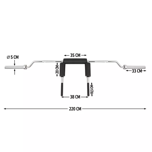 Olympijská hřídel na dřepy inSPORTline Barsap 220cm/50mm • 22,5kg • do 317 kg • bez objímek