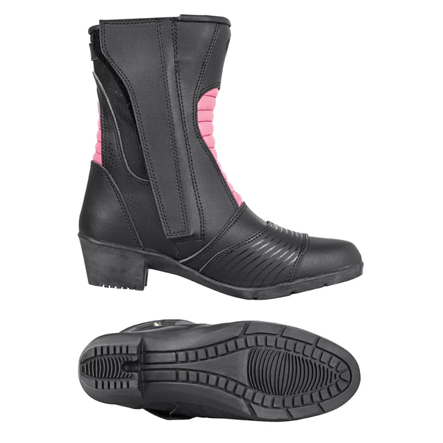 Dámské kožené moto boty W-TEC Beckie - černo-růžová