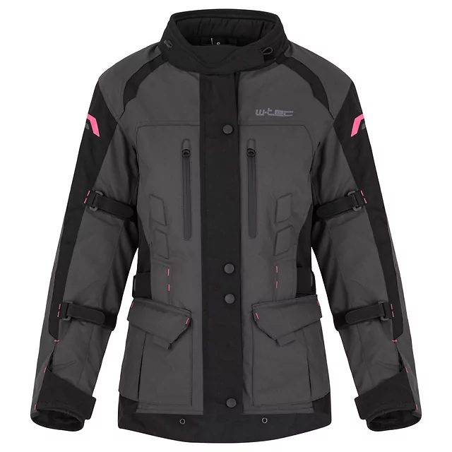 Dámská moto bunda W-TEC Barbata - černo-šedo-růžová