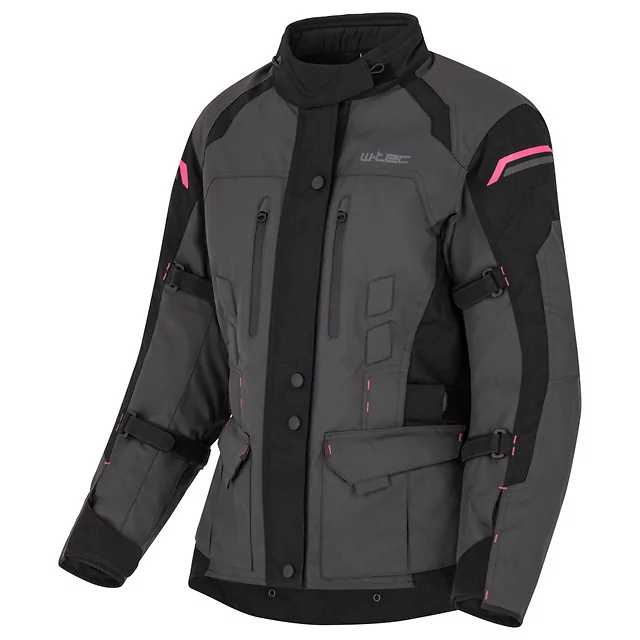 Dámská moto bunda W-TEC Barbata - černo-šedo-růžová