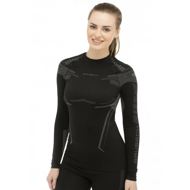 Dámské funkční triko Brubeck Dry s dlouhým rukávem - Black/Fuchsia