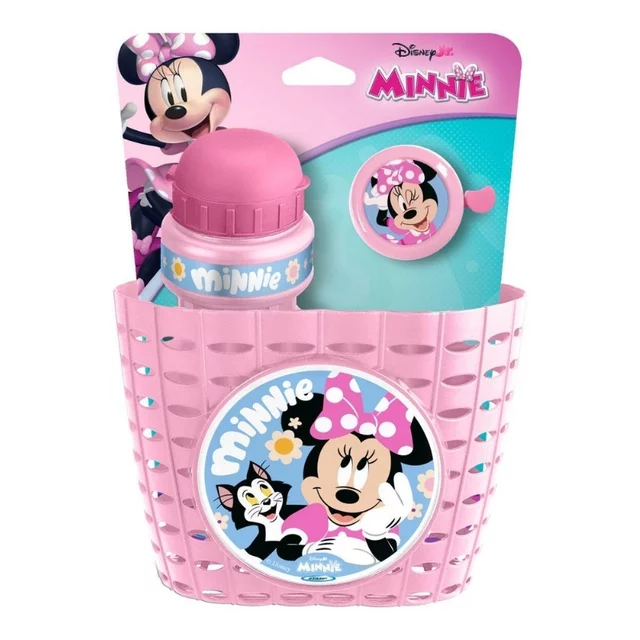 Cyklistická sada Minnie (košík, láhev, zvonek) - růžová