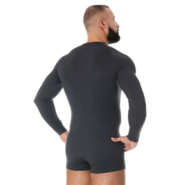 Pánské tričko Brubeck Active Wool s dlouhým rukávem - Black
