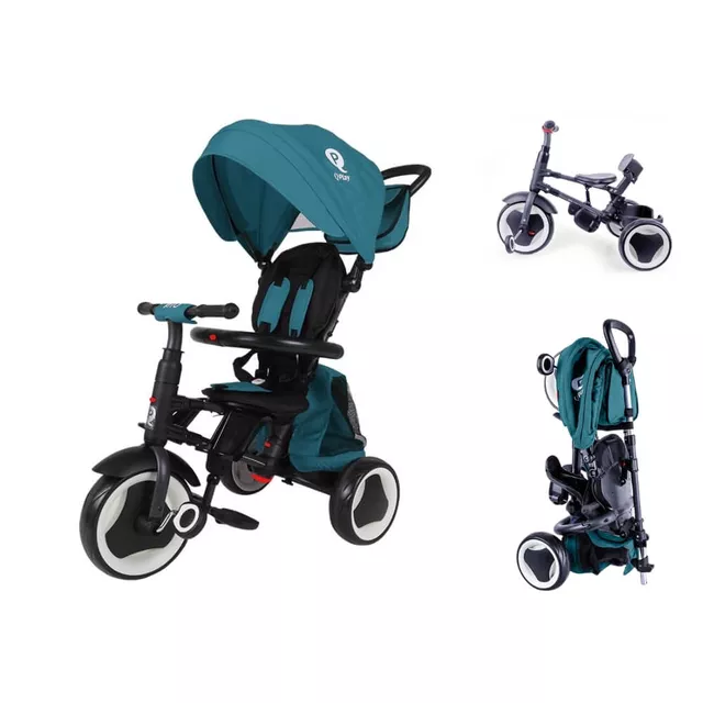 Dětská tříkolka s vodící tyčí QPlay Rito+ - Grey - Turquoise