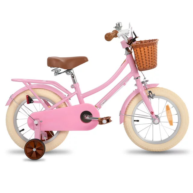 Dětské kolo Joystar Stitch 14" s košíkem a kolečky • 92-120 cm - růžová