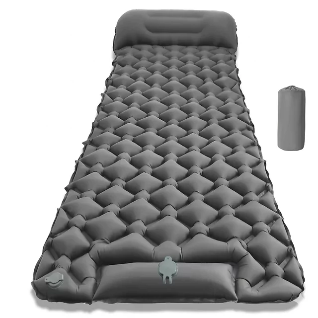 Nafukovací karimatka s integrovanou pumpou inSPORTline Soultea 190x60x6 cm - mint - šedá