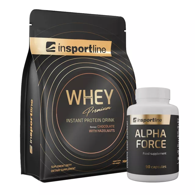 SADA: Protein inSPORTline WHEY Premium 700g + Stimulant inSPORTline AlphaForce, 90 kapslí - bílá čokoláda s arašídy