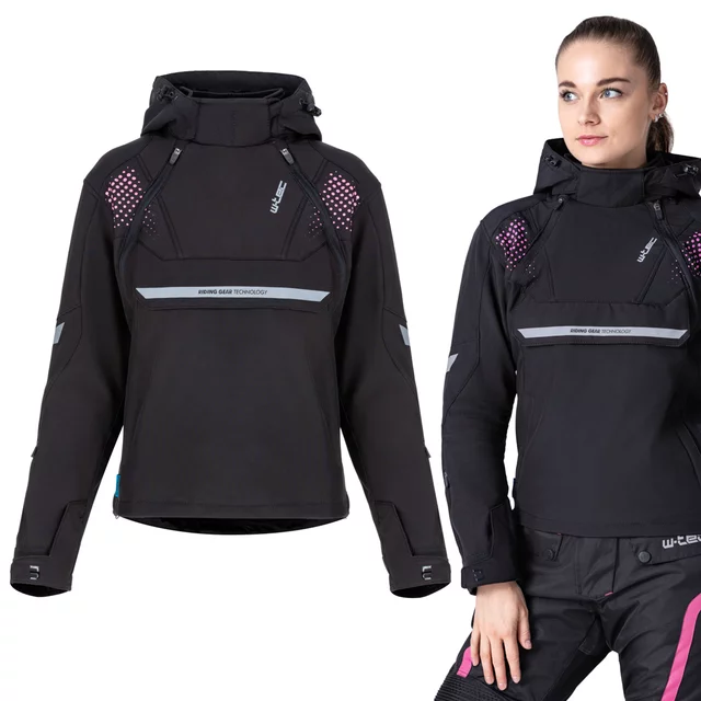 Dámská softshellová moto bunda W-TEC Annorack Lady - černo-písková - černo-růžová