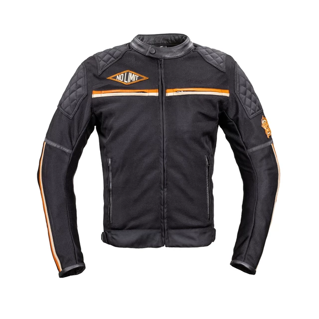 Letní moto bunda W-TEC 2Stripe - černo-béžovo-oranžová - černo-béžovo-oranžová