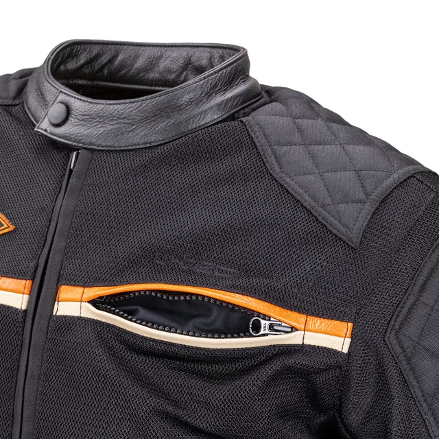 Letní moto bunda W-TEC 2Stripe - černo-béžovo-oranžová