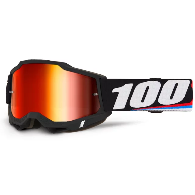 Motokrosové brýle 100% Accuri 2 Mirror - Wolg červená, zrcadlové plexi - Magnus černá, červené plexi