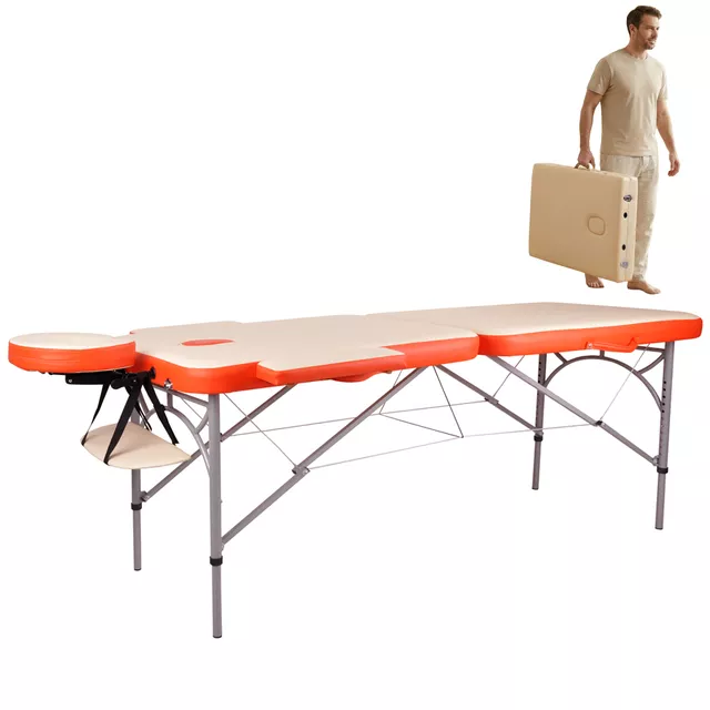 Masážní stůl inSPORTline Tamati 186x70x63-90 cm 2-dílný hliníkový - hnědá - oranžová