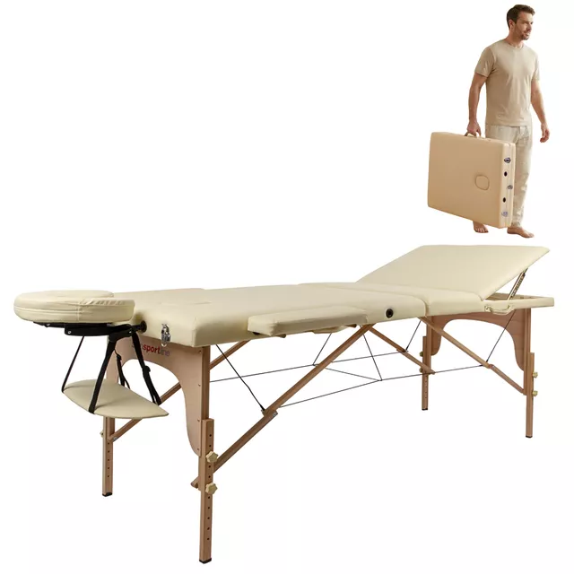 Masérské lehátko inSPORTline Japane 195x70x62-84 cm 3-dílné dřevěné - krémově žlutá