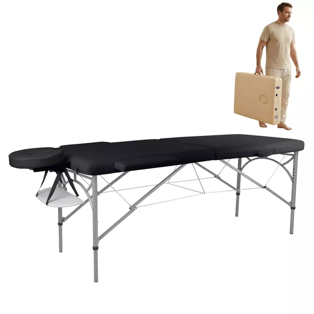 Masážní stůl inSPORTline Tamati 186x70x63-90 cm 2-dílný hliníkový - hnědá - černá