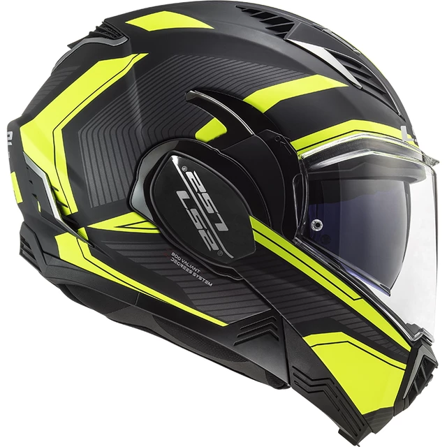 Překlopná moto přilba LS2 FF900 Valiant II Revo P/J - Matt Black H-V Yellow