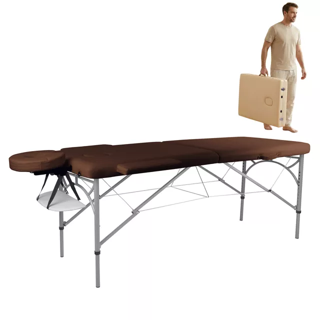 Masážní stůl inSPORTline Tamati 186x70x63-90 cm 2-dílný hliníkový - hnědá - hnědá