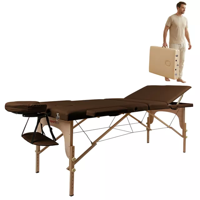Masérské lehátko inSPORTline Japane 195x70x62-84 cm 3-dílné dřevěné - hnědá