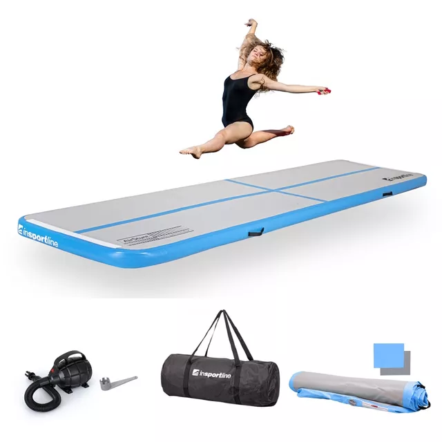 Airtrack inSPORTline Airstunt 400x100x10 cm bílo-modrá s elektrickou pumpou