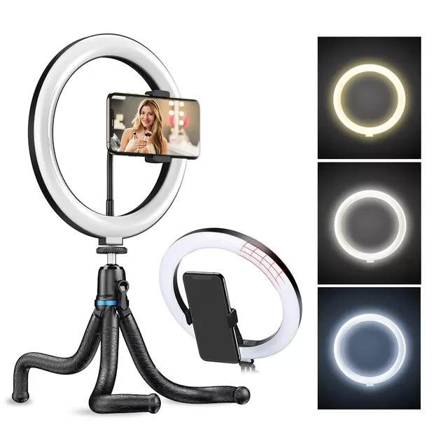 Kruhové LED světlo 10" Apexel s flexibilním stativem