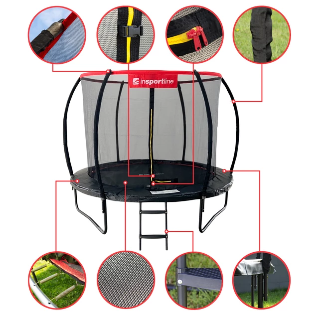 Trampolína s ochrannou sítí a schůdky inSPORTline Flea PRO 244 cm