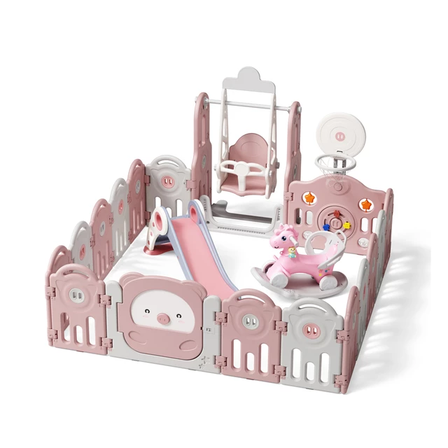 Dětská plastová ohrádka s příslušenstvím inSPORTline Piglino 178x184 cm - modrá