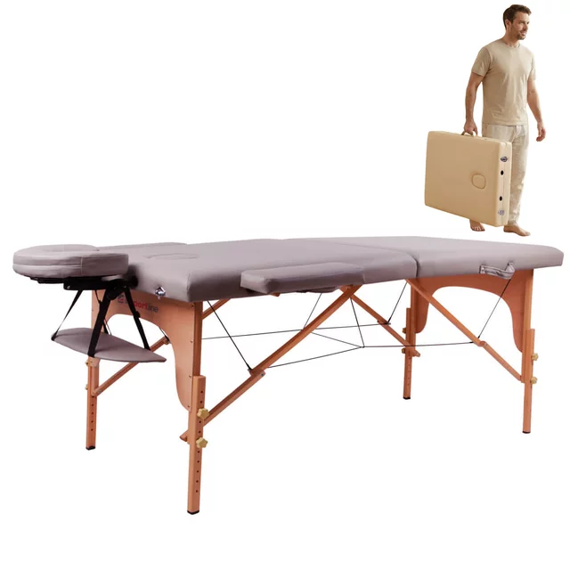 Masážní lehátko inSPORTline Taisage 186x70x62-84 cm 2-dílné dřevěné - šedá