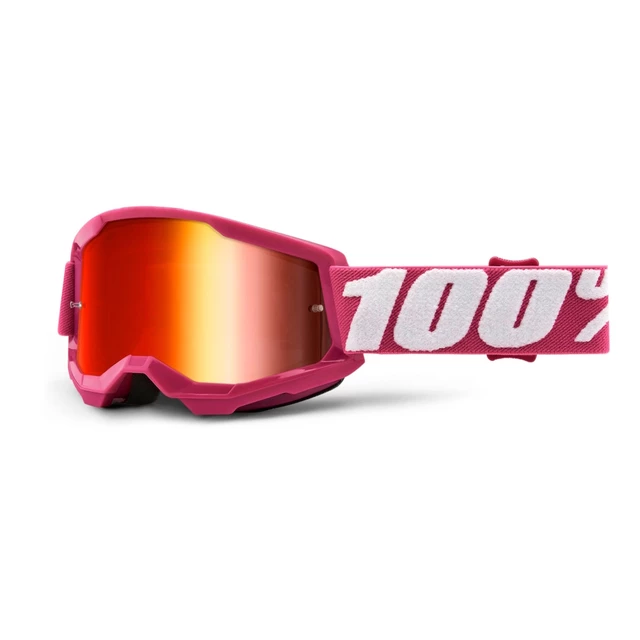 Dětské motokrosové brýle 100% Strata 2 Junior Mirror - černá, zrcadlové stříbrné plexi